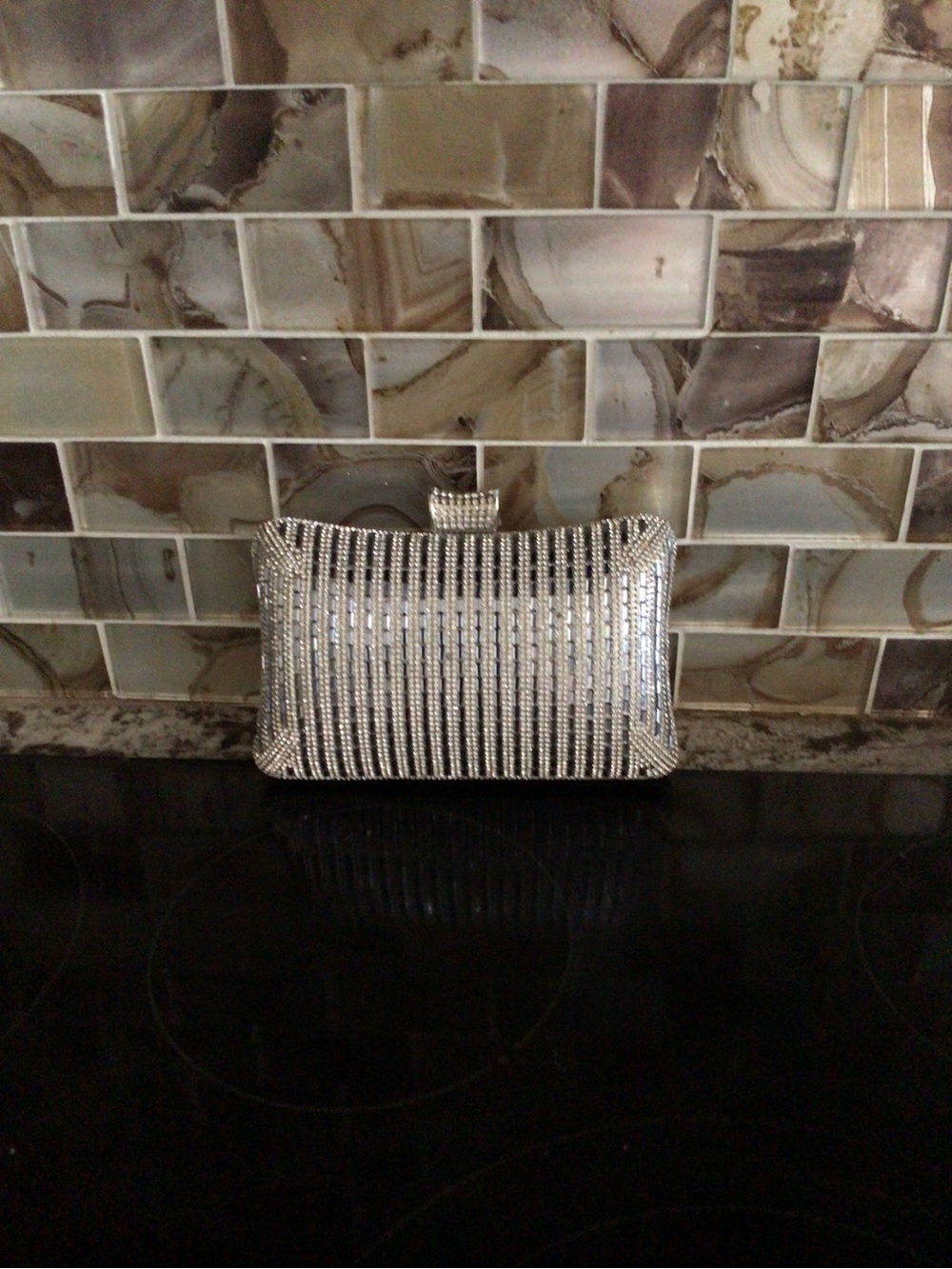 Silver Crystal-Embellished Evening Clutch